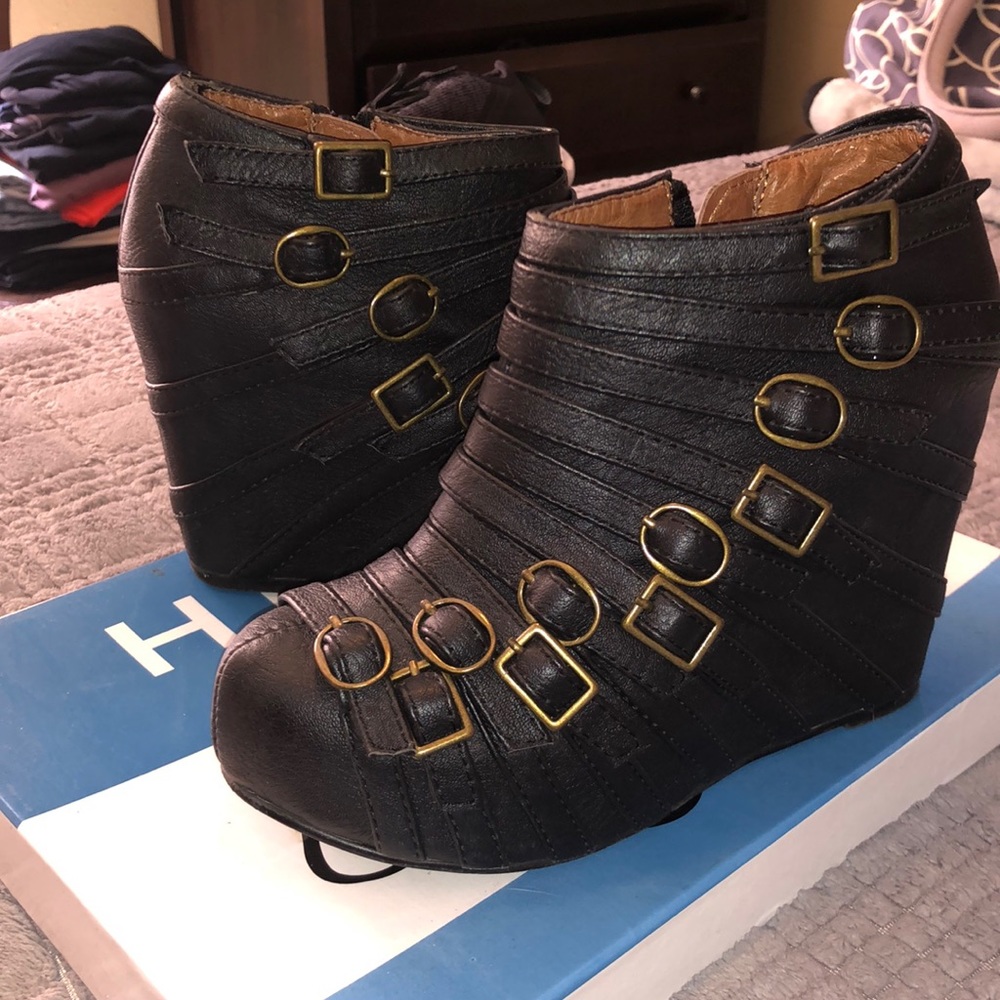 Black buckle platforms